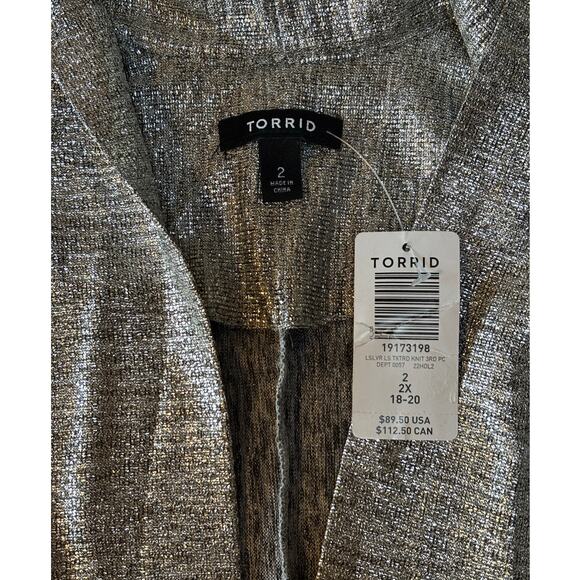 NEW Torrid Womens Open Front Dressy Metallic Silver Long Sleeve Cardigan Size 2 - Picture 7 of 9
